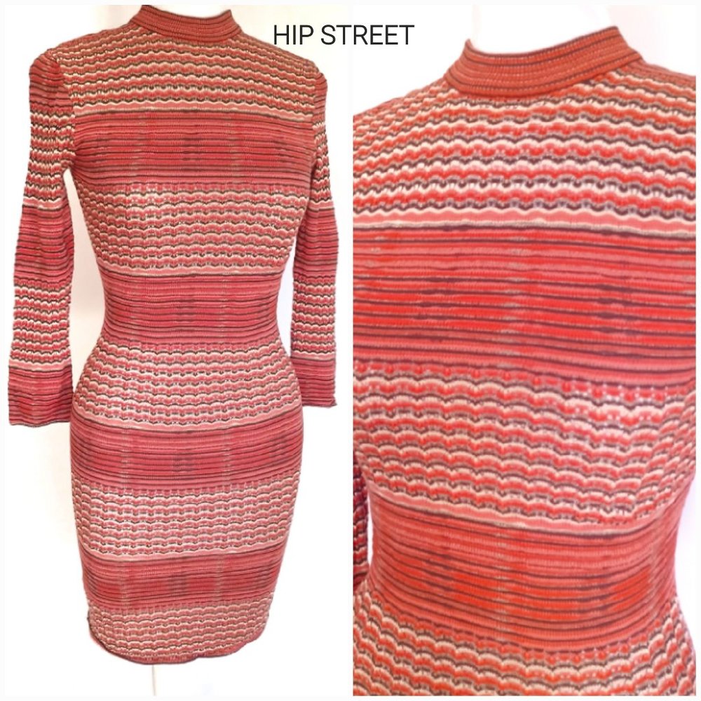 FREE PEOPLE Mock Turtleneck Shell and Stripe Knit LS Sheath Dress XS